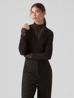 VMROSA LS HIGHNECK LACE TOP JR 177868 Black