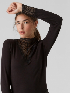 VMROSA LS HIGHNECK LACE TOP JR 177868 Black