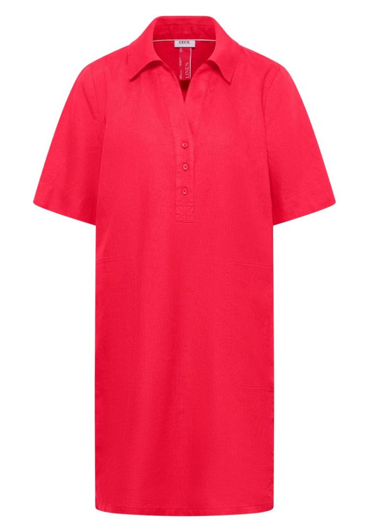 Linnen knielange jurk 17326 fresh red
