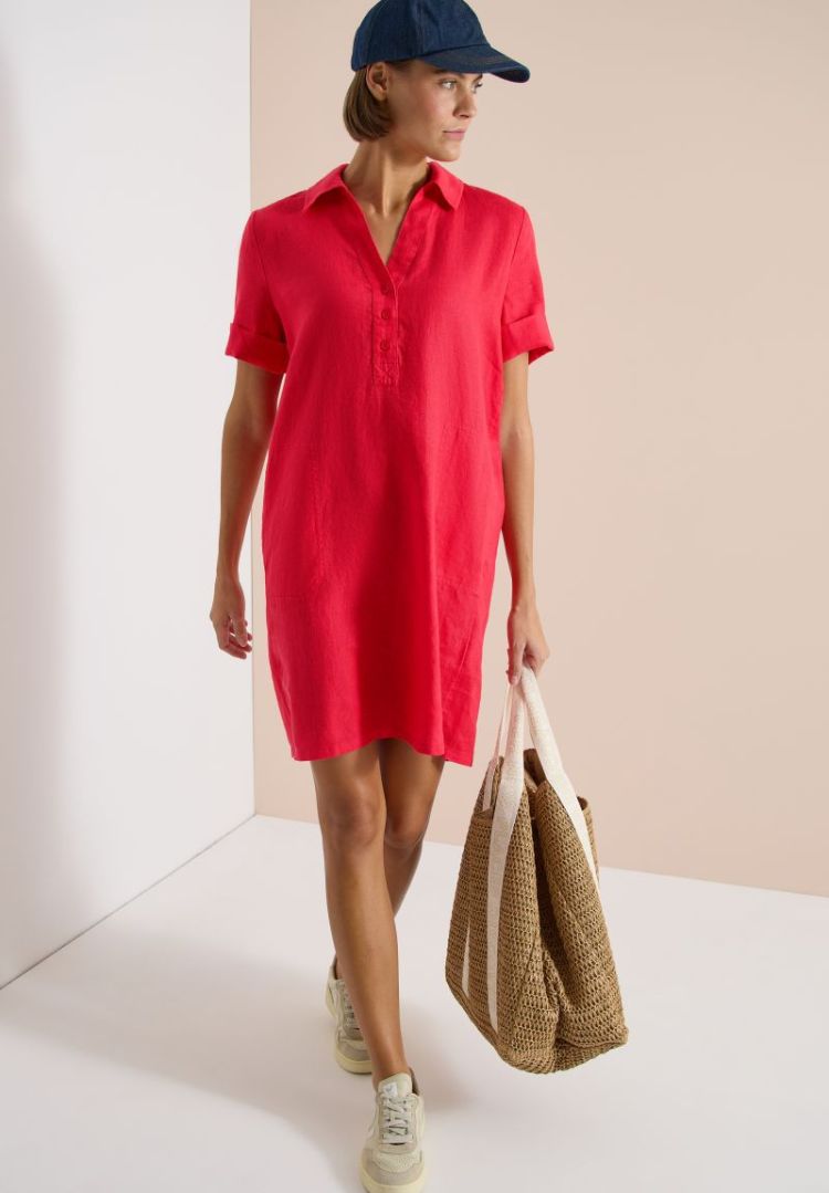 Linnen knielange jurk 17326 fresh red