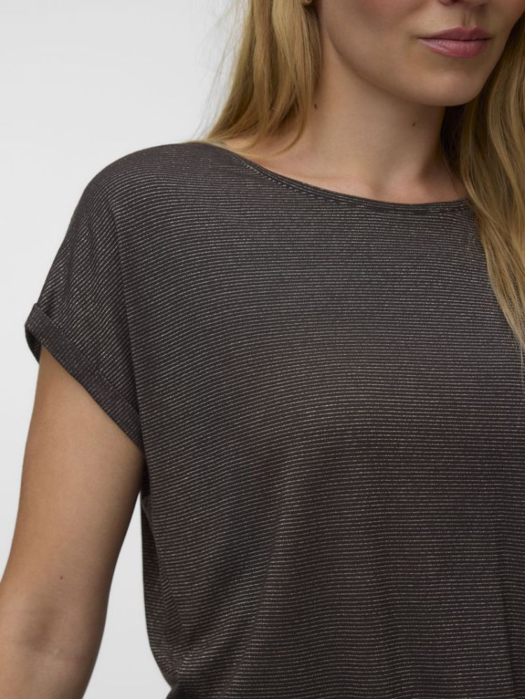 VMLAVA GLITTER SS TOP STRIPE L 297957003 Choco