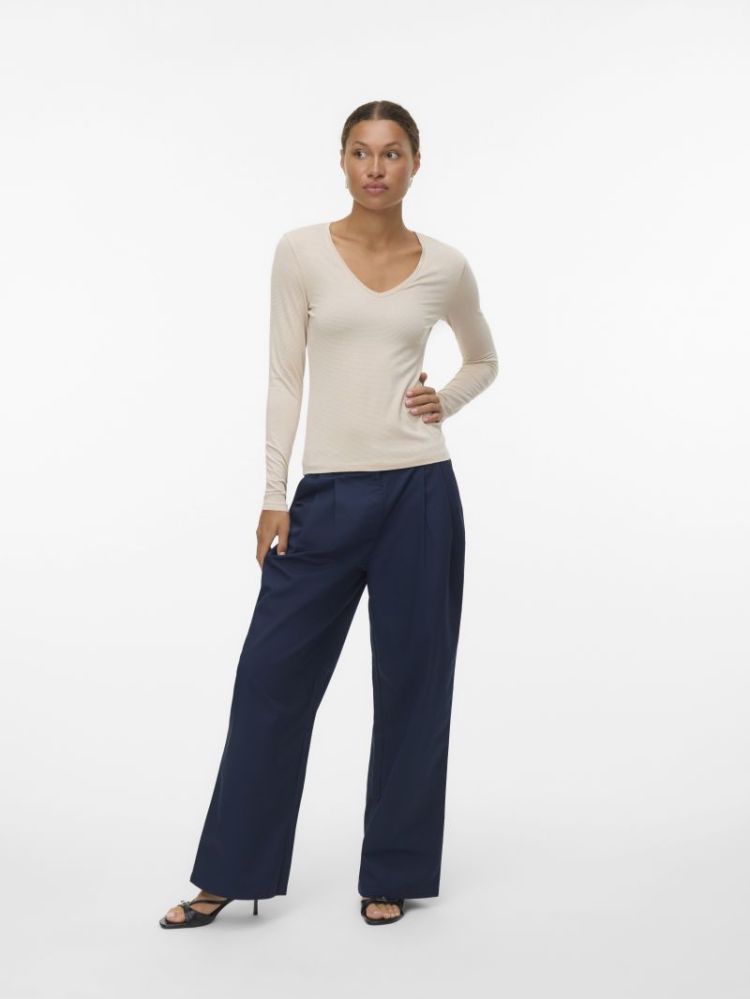 VMLAVA GLITTER LS V-NECK TOP S 175626002 Oatme