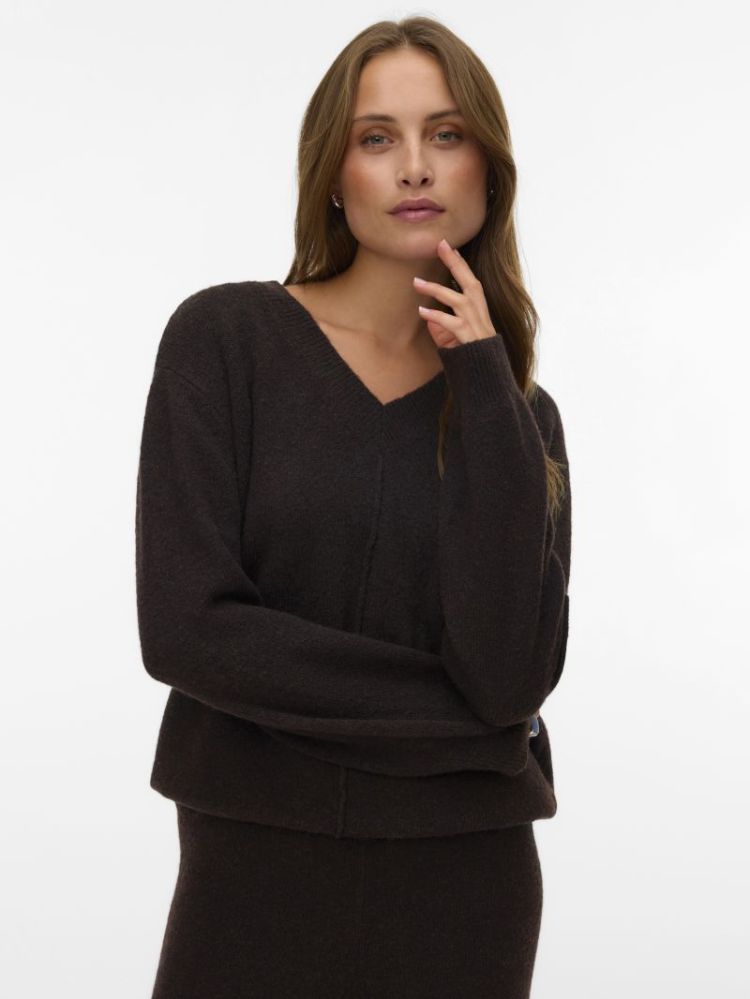 VMBESTI LS V-NECK LONG PULLOVE 297957001 Choco